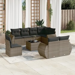 vidaXL Set de muebles de jardín 9 pzas y cojines ratán sintético gris