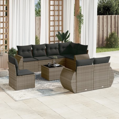 vidaXL Set de muebles de jardín 9 pzas y cojines ratán sintético gris