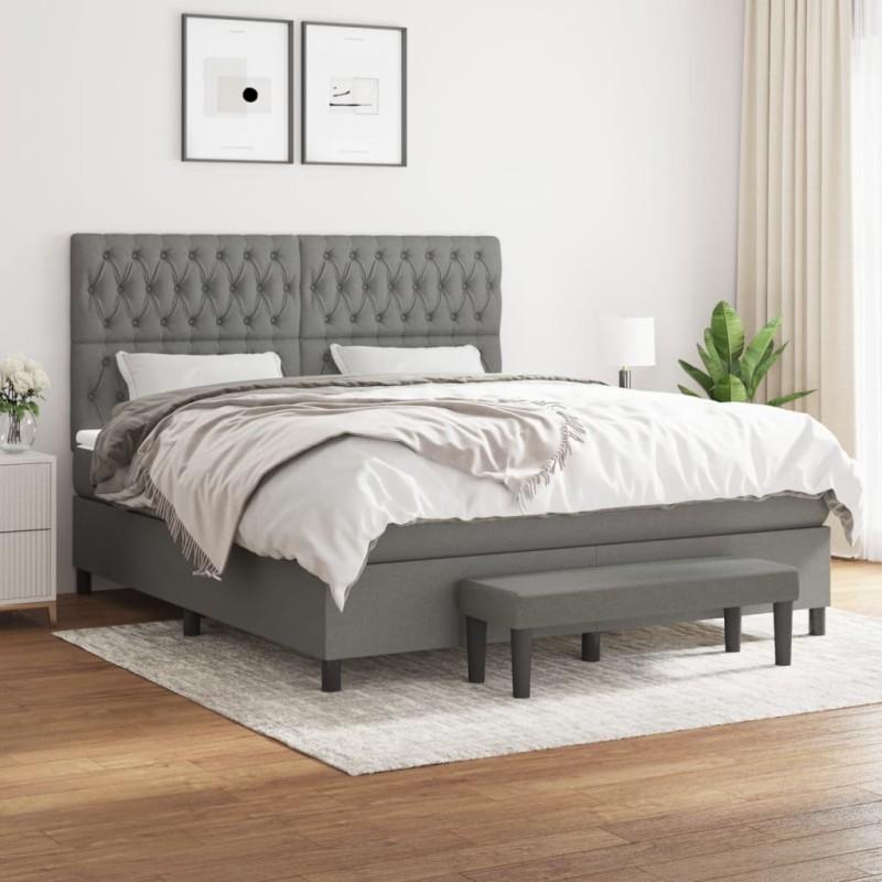 vidaXL Cama box spring con colchón tela gris oscuro 180x200 cm vidaXL Cama box spring con colchón tela gris oscuro 180x200 cm
