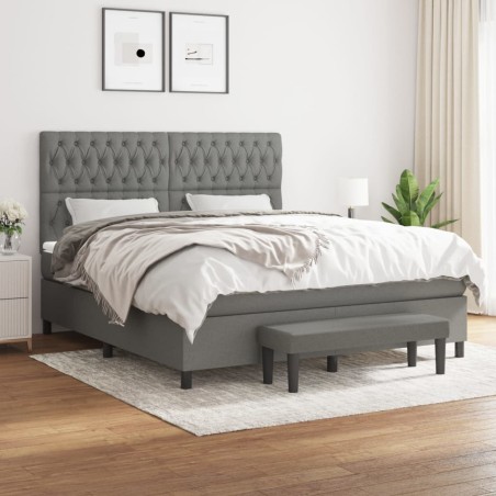 vidaXL Cama box spring con colchón tela gris oscuro 180x200 cm