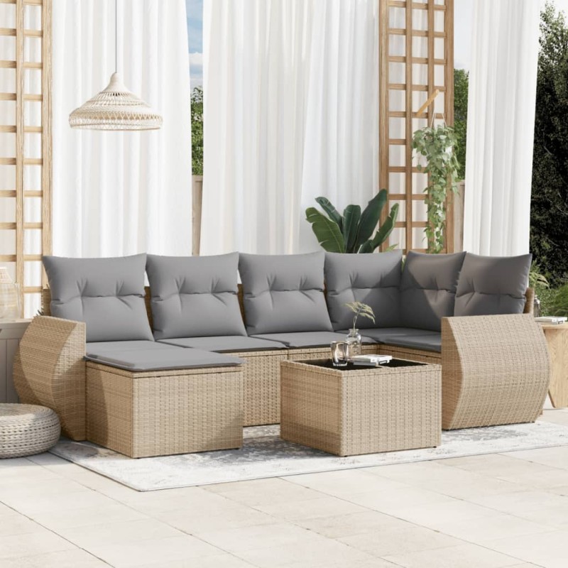 vidaXL Set sofás de jardín 7 piezas y cojines ratán sintético beige vidaXL Set sofás de jardín 7 piezas y cojines ratán sintético beige