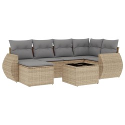 vidaXL Set sofás de jardín 7 piezas y cojines ratán sintético beige