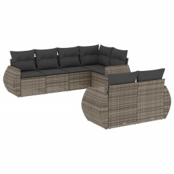vidaXL Set de sofás de jardín 7 piezas con cojines ratán PE gris