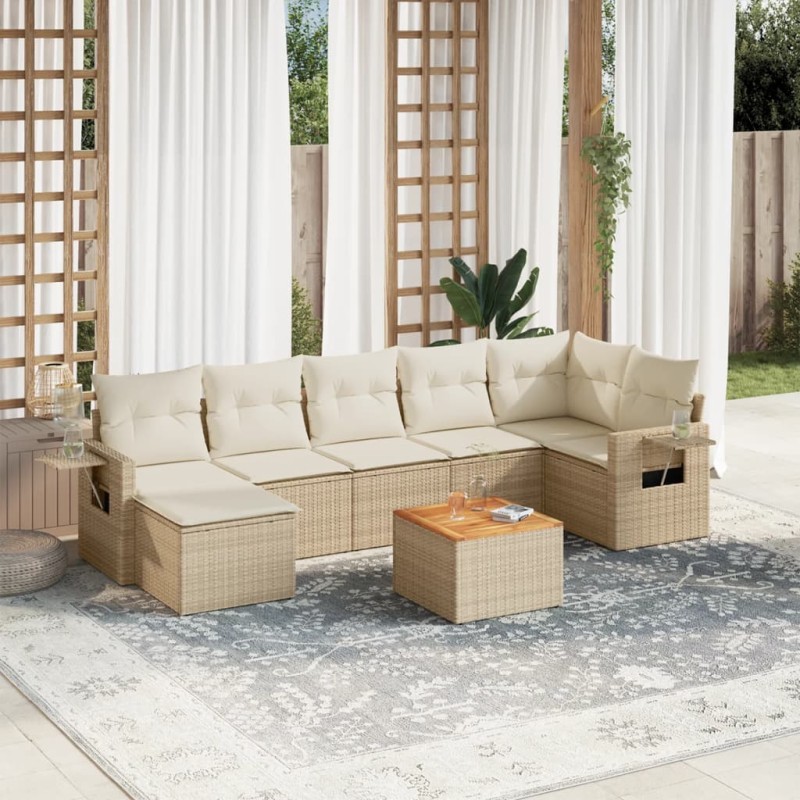 vidaXL Juego de sofás de jardín con cojines beige 8 pzas ratán PE vidaXL Juego de sofás de jardín con cojines beige 8 pzas ratán PE