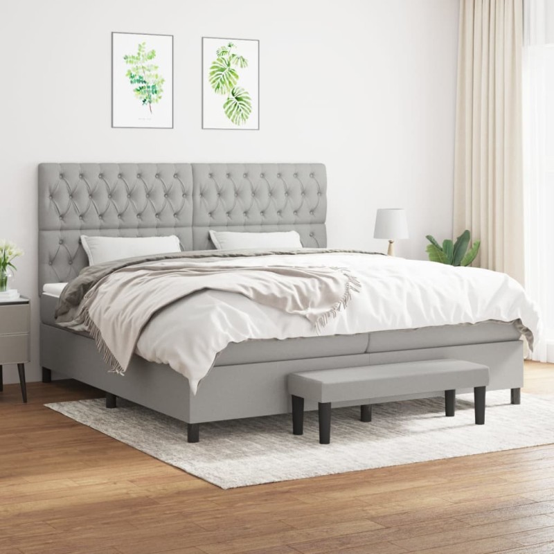vidaXL Cama box spring con colchón tela gris claro 200x200 cm vidaXL Cama box spring con colchón tela gris claro 200x200 cm