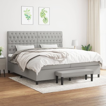 vidaXL Cama box spring con colchón tela gris claro 200x200 cm
