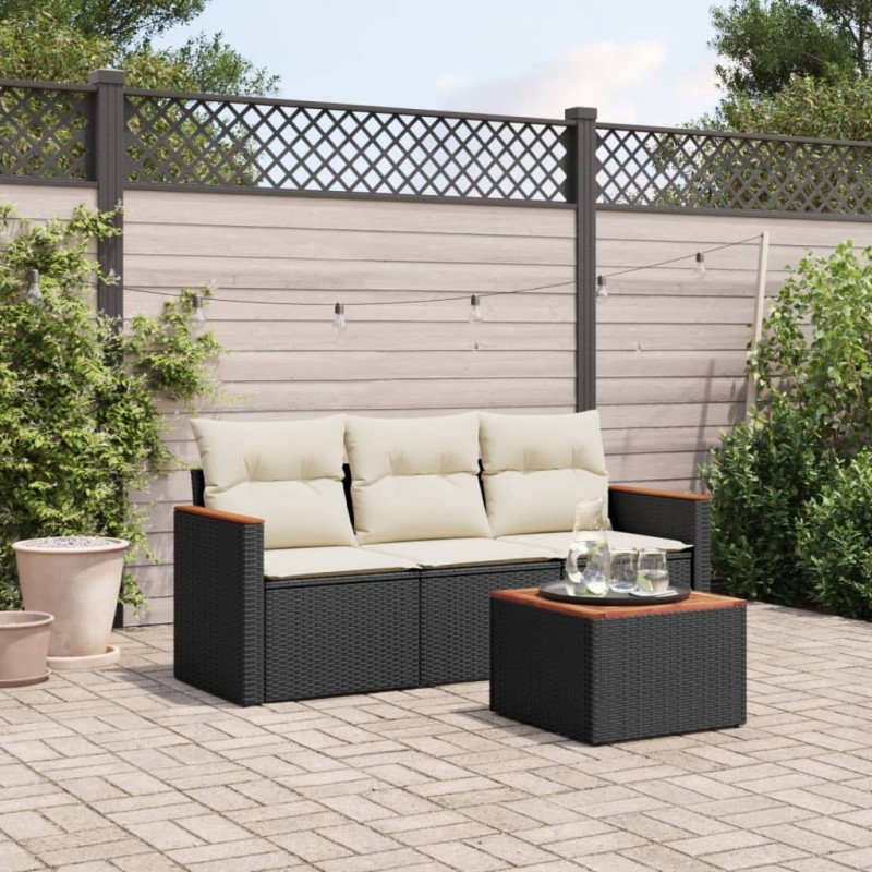 vidaXL Juego de sofás jardín 4 pzas con cojines ratán sintético negro vidaXL Juego de sofás jardín 4 pzas con cojines ratán sintético negro
