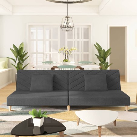 vidaXL Sofá cama de 2 plazas con dos almohadas tela gris oscuro