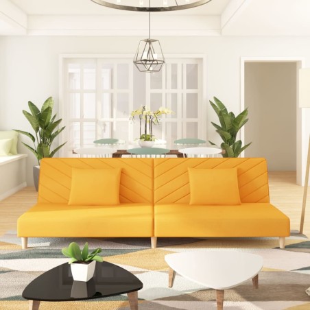 vidaXL Sofá cama de 2 plazas con dos almohadas tela color amarillo