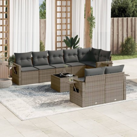 vidaXL Set de muebles de jardín 9 pzas y cojines ratán sintético gris