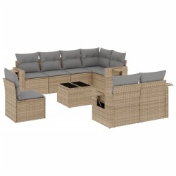 vidaXL Set de sofás de jardín 9 pzas con cojines ratán sintético beige
