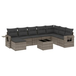 vidaXL Set de muebles de jardín 9 pzas y cojines ratán sintético gris