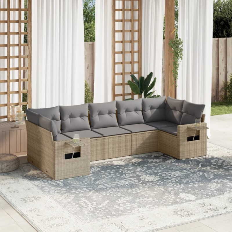 vidaXL Set sofás de jardín 7 piezas y cojines ratán sintético beige vidaXL Set sofás de jardín 7 piezas y cojines ratán sintético beige