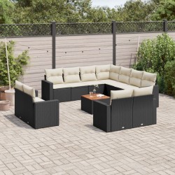 vidaXL Set de sofás de jardín y cojines 13 pzas ratán sintético negro
