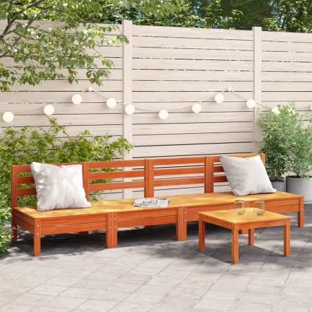 vidaXL Sofás de jardín sin reposabrazos 4 uds pino macizo marrón cera