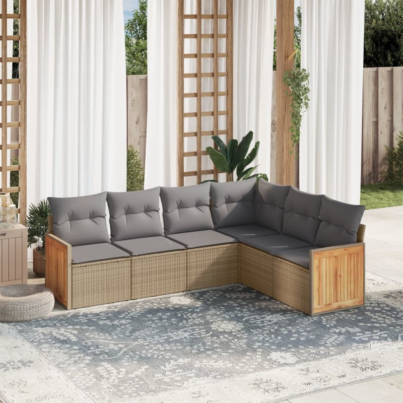 vidaXL Juego de sofás jardín con cojines 6 pzas ratán sintético beige vidaXL Juego de sofás jardín con cojines 6 pzas ratán sintético beige