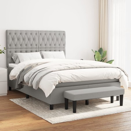 vidaXL Cama box spring con colchón tela gris claro 140x200 cm
