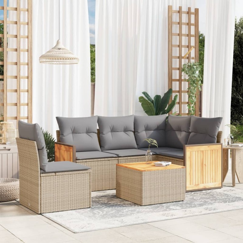 vidaXL Juego de sofás jardín con cojines 6 pzas ratán sintético beige vidaXL Juego de sofás jardín con cojines 6 pzas ratán sintético beige