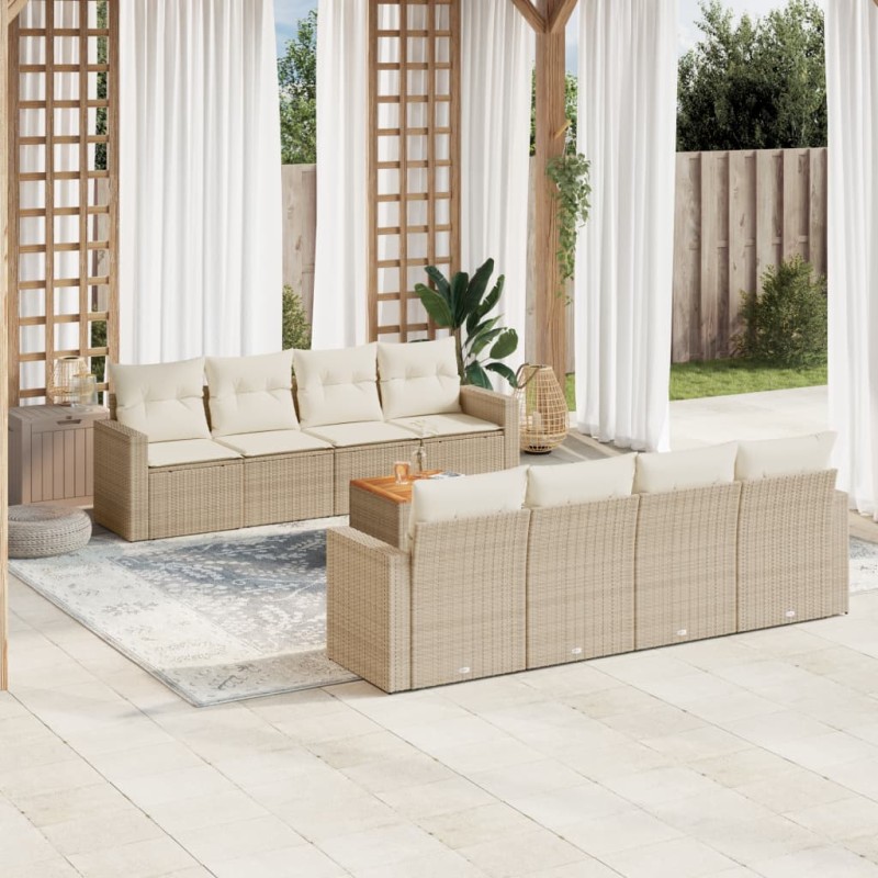 vidaXL Set de sofás de jardín 9 pzas con cojines ratán sintético beige vidaXL Set de sofás de jardín 9 pzas con cojines ratán sintético beige