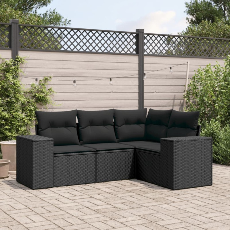 vidaXL Juego de sofás jardín 4 pzas con cojines ratán sintético negro vidaXL Juego de sofás jardín 4 pzas con cojines ratán sintético negro