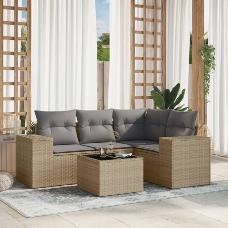 vidaXL Juego de sofás jardín con cojines 5 pzas ratán sintético beige