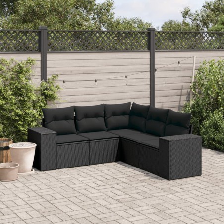 vidaXL Set de muebles de jardín 5 pzas y cojines ratán sintético negro