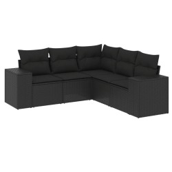 vidaXL Set de muebles de jardín 5 pzas y cojines ratán sintético negro