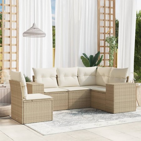vidaXL Juego de sofás jardín con cojines 5 pzas ratán sintético beige