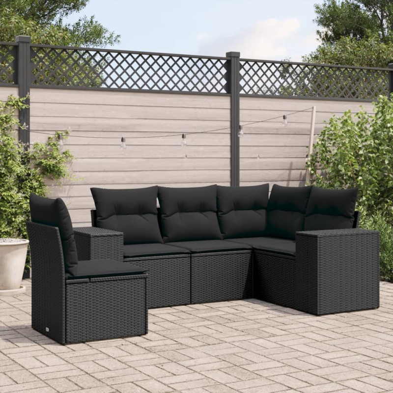 vidaXL Set de muebles de jardín 5 pzas y cojines ratán sintético negro vidaXL Set de muebles de jardín 5 pzas y cojines ratán sintético negro