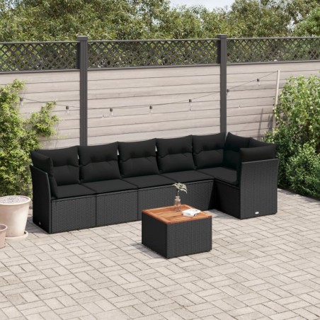 vidaXL Set de comedor de jardín 7 pzas y cojines ratán sintético negro