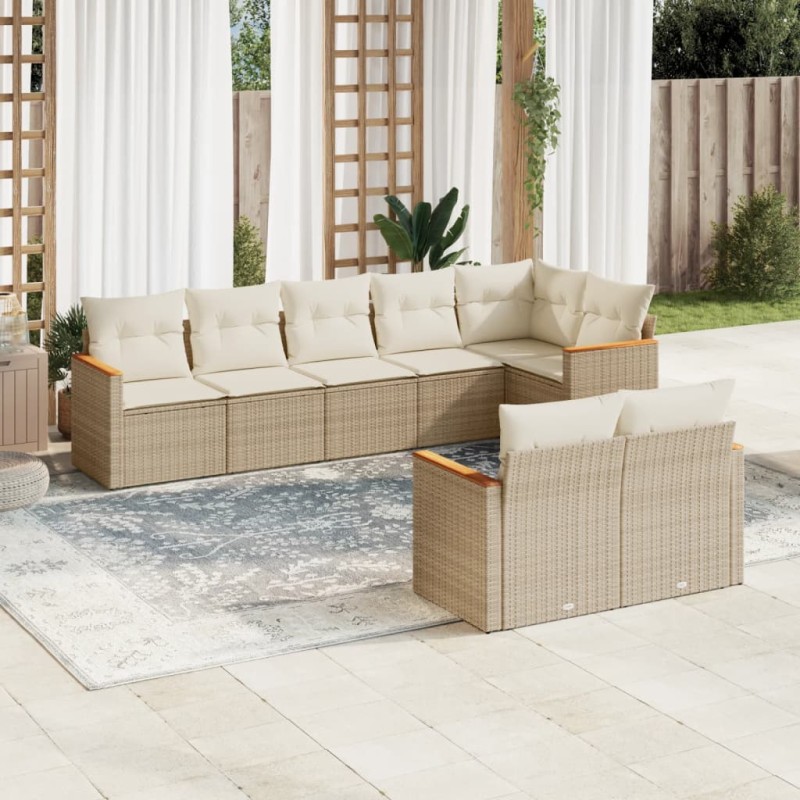 vidaXL Juego de sofás de jardín con cojines beige 8 pzas ratán PE vidaXL Juego de sofás de jardín con cojines beige 8 pzas ratán PE