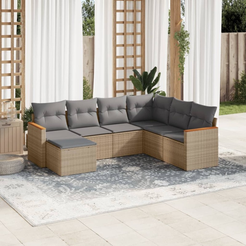 vidaXL Set sofás de jardín 7 piezas y cojines ratán sintético beige vidaXL Set sofás de jardín 7 piezas y cojines ratán sintético beige