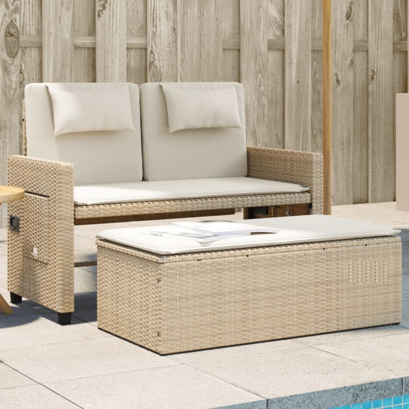 vidaXL Sillón reclinable de jardín con cojines ratán sintético beige vidaXL Sillón reclinable de jardín con cojines ratán sintético beige