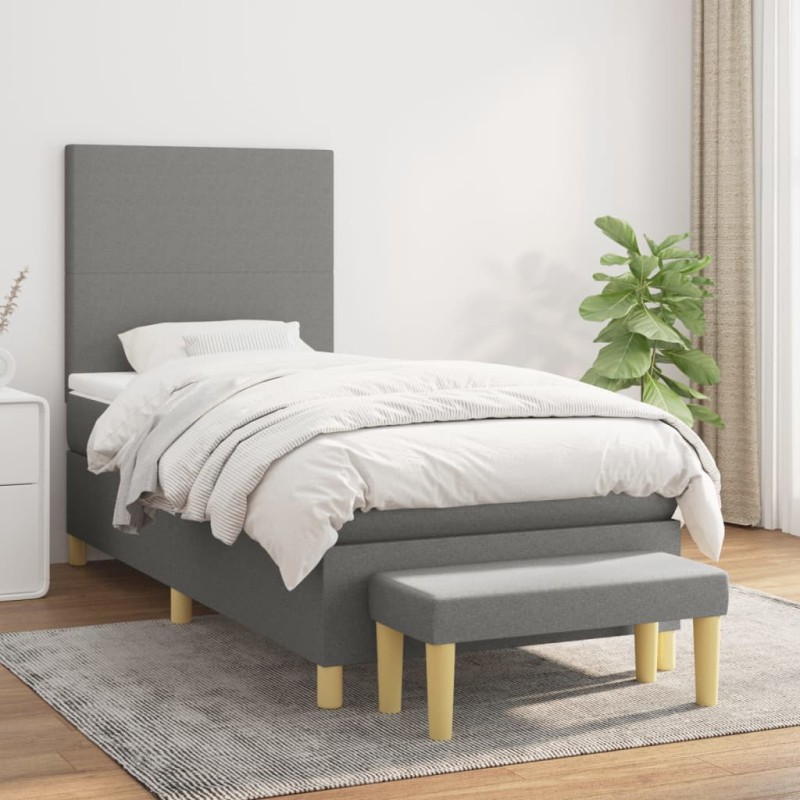 vidaXL Cama box spring con colchón tela gris oscuro 90x190 cm vidaXL Cama box spring con colchón tela gris oscuro 90x190 cm