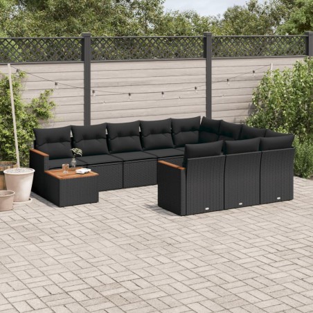 vidaXL Set de sofás de jardín 11 pzas y cojines ratán sintético negro