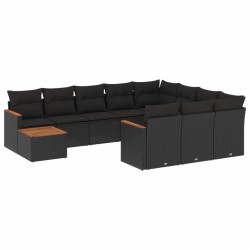vidaXL Set de sofás de jardín 11 pzas y cojines ratán sintético negro