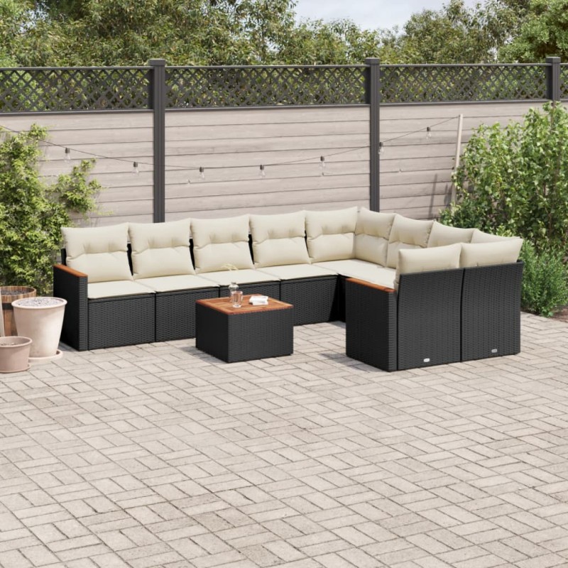 vidaXL Set de sofás de jardín 10 pzas cojines ratán sintético negro vidaXL Set de sofás de jardín 10 pzas cojines ratán sintético negro