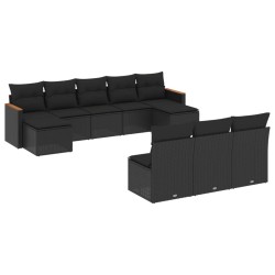 vidaXL Set de sofás de jardín 10 pzas cojines ratán sintético negro