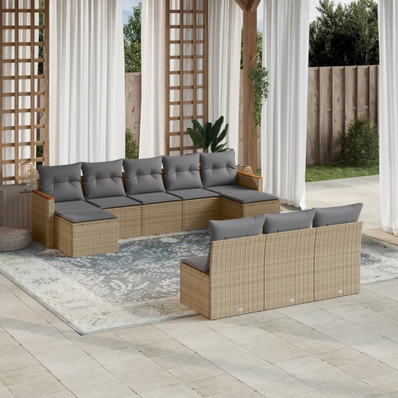 vidaXL Juego de sofás jardín con cojines beige 10 pzas ratán sintético vidaXL Juego de sofás jardín con cojines beige 10 pzas ratán sintético