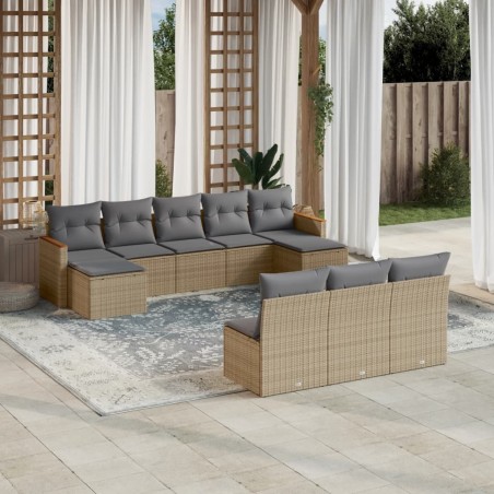 vidaXL Juego de sofás jardín con cojines beige 10 pzas ratán sintético