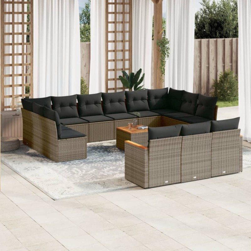 vidaXL Set de sofás de jardín 14 pzas con cojines ratán sintético gris vidaXL Set de sofás de jardín 14 pzas con cojines ratán sintético gris