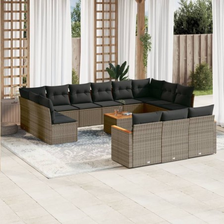 vidaXL Set de sofás de jardín 14 pzas con cojines ratán sintético gris