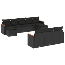 vidaXL Set de sofás de jardín 10 pzas cojines ratán sintético negro