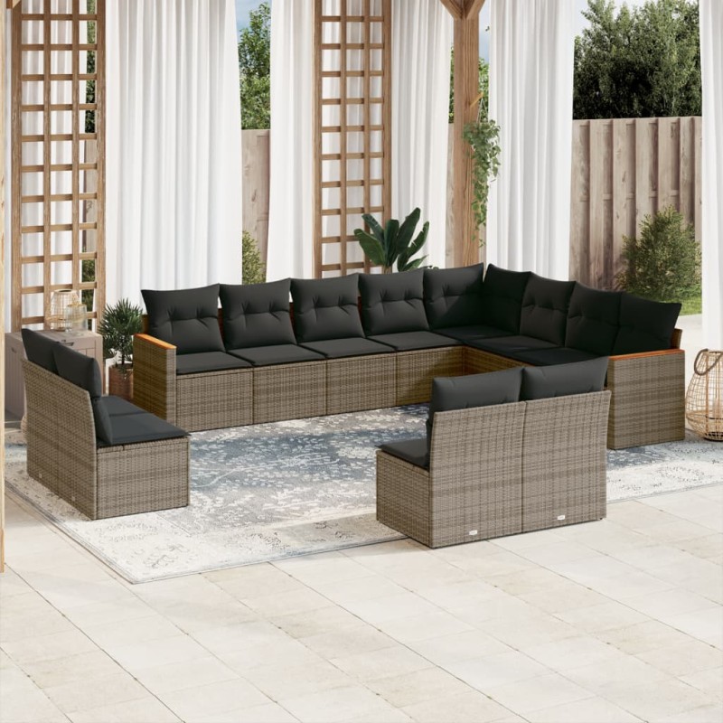 vidaXL Set de sofás de jardín 12 pzas con cojines ratán sintético gris vidaXL Set de sofás de jardín 12 pzas con cojines ratán sintético gris