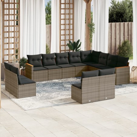 vidaXL Set de sofás de jardín 12 pzas con cojines ratán sintético gris