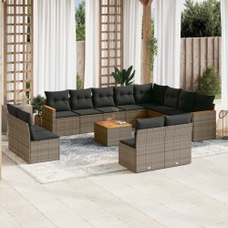 vidaXL Set sofás de jardín con cojines 13 piezas ratán sintético gris