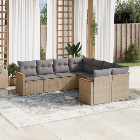 vidaXL Juego de sofás de jardín con cojines beige 8 pzas ratán PE