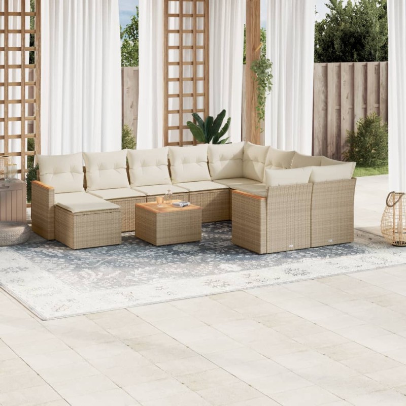 vidaXL Set de sofás de jardín 11pzas con cojines ratán sintético beige vidaXL Set de sofás de jardín 11pzas con cojines ratán sintético beige