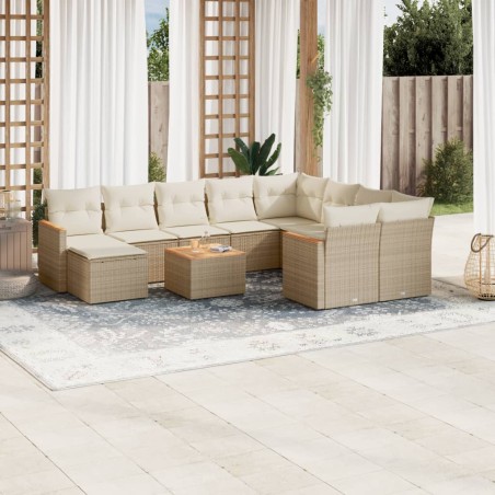 vidaXL Set de sofás de jardín 11pzas con cojines ratán sintético beige