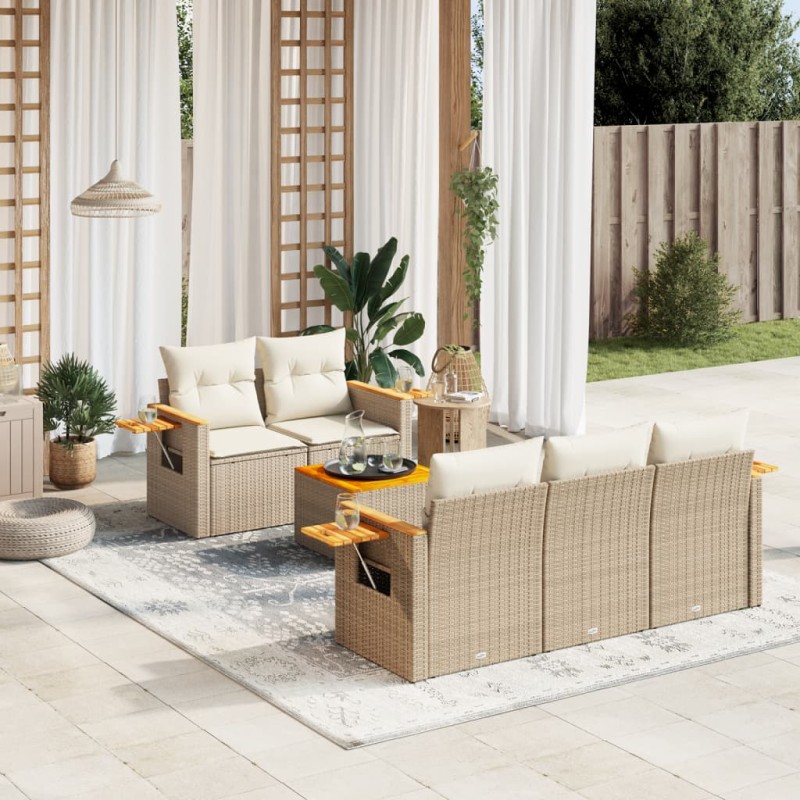vidaXL Juego de sofás jardín con cojines 6 pzas ratán sintético beige vidaXL Juego de sofás jardín con cojines 6 pzas ratán sintético beige